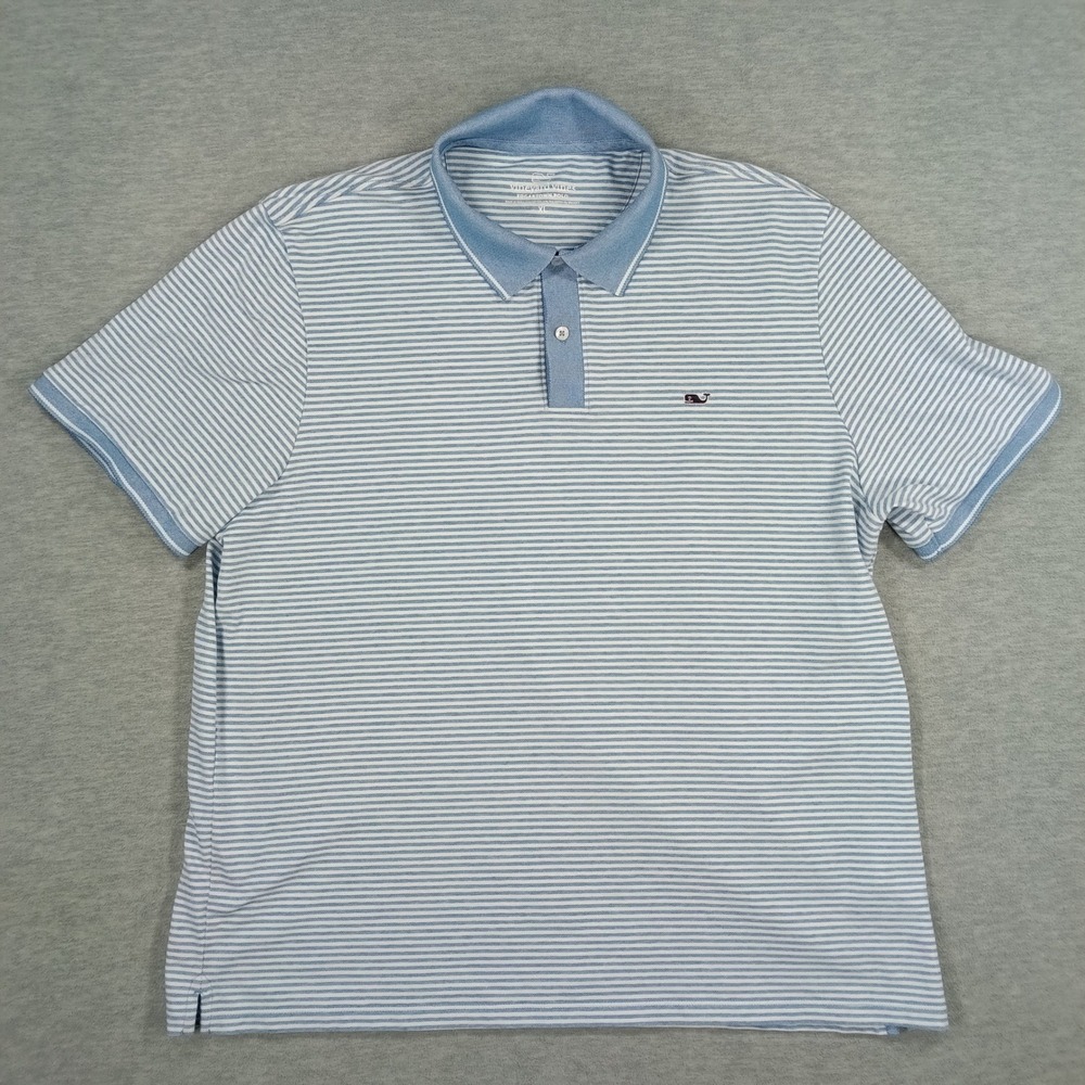 Vineyard Vines Edgartown Polo Mens XL Blue White Striped Short Sleeve Shirt